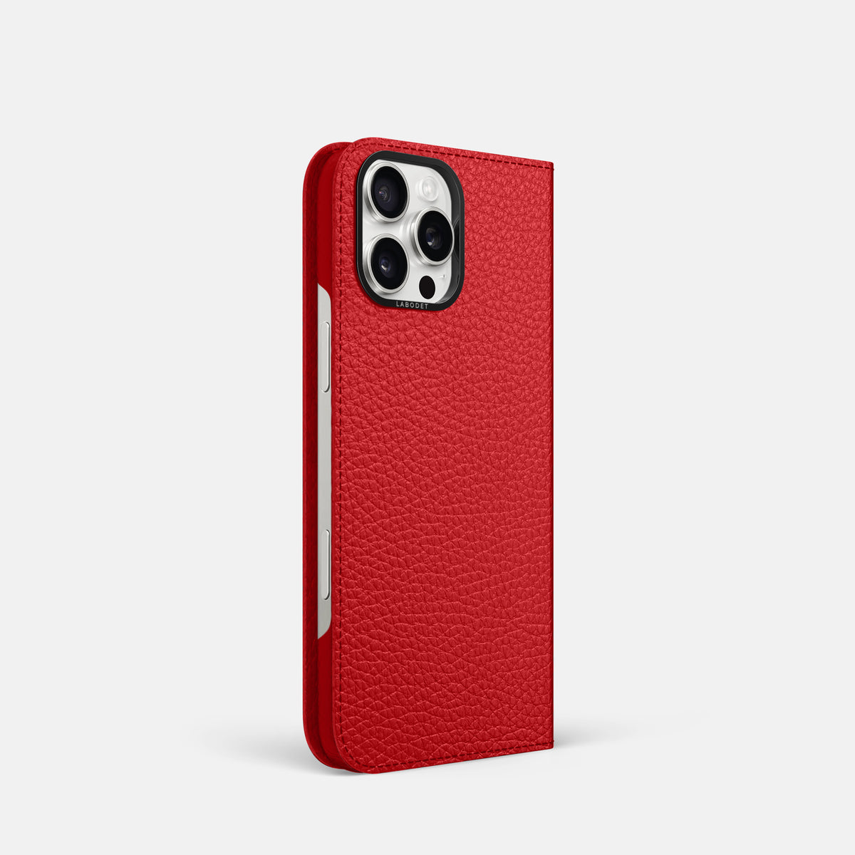 Red iPhone 16 Pro Folio Case Calf with Black Metal -1 | Red-Black