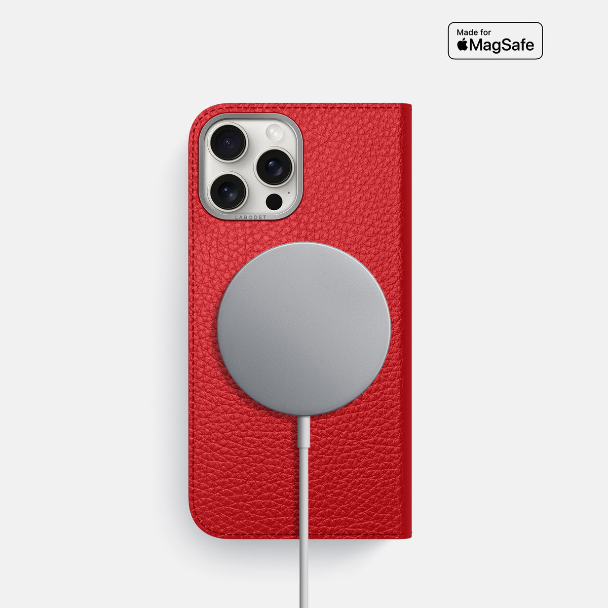 Red iPhone 16 Pro Folio Case Calf with Steel Metal -3 | Red-Steel