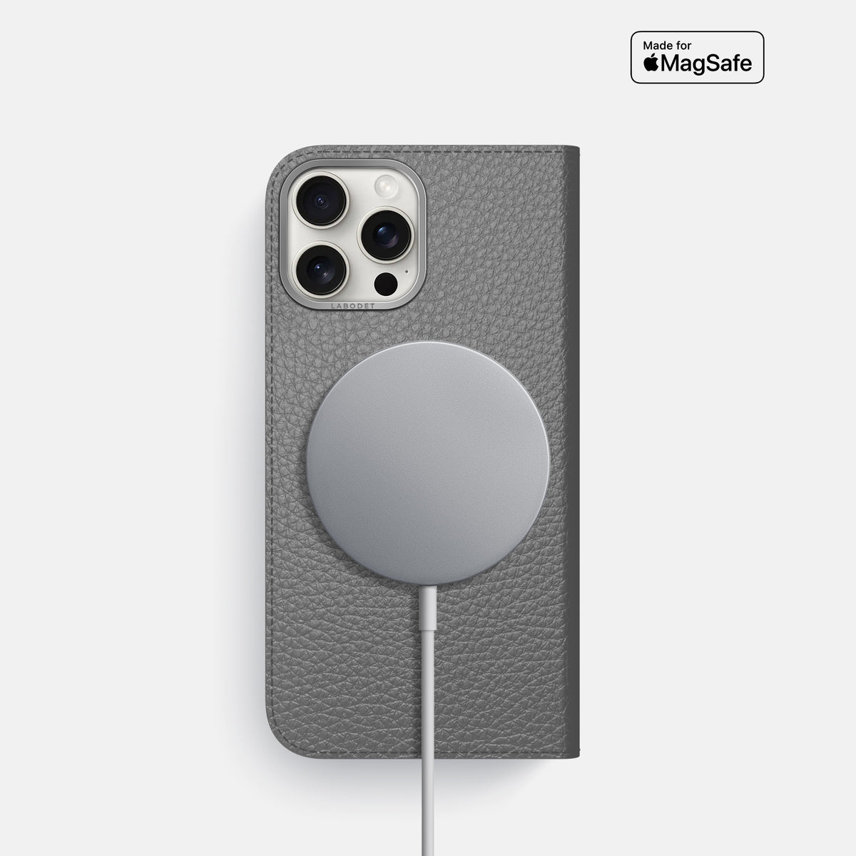 Souris iPhone 16 Pro Folio Case Calf with Steel Metal -3 | Souris-Steel