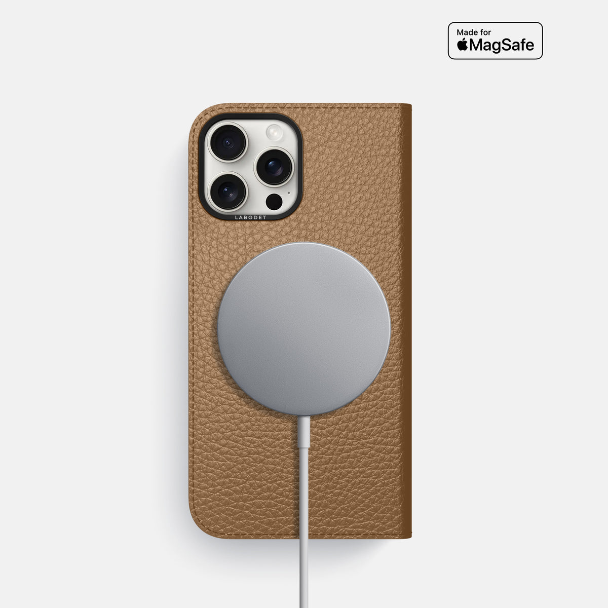 Taupe iPhone 16 Pro Folio Case Calf with Black Metal -3 | Taupe-Black