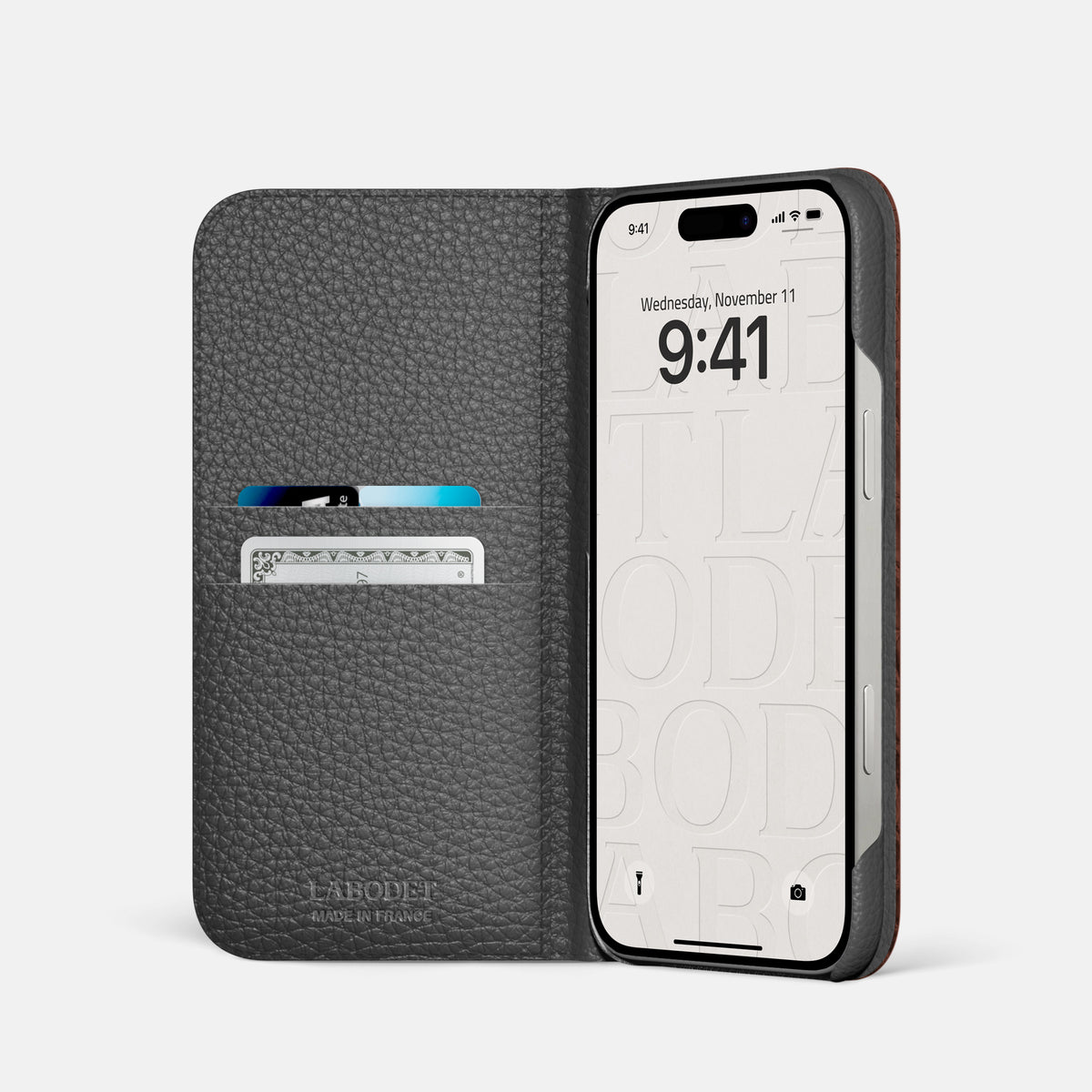 Dark Brown iPhone 16 Pro Folio Case Himalayan Crocodile with Black Metal -2 | Dark-Brown-Black