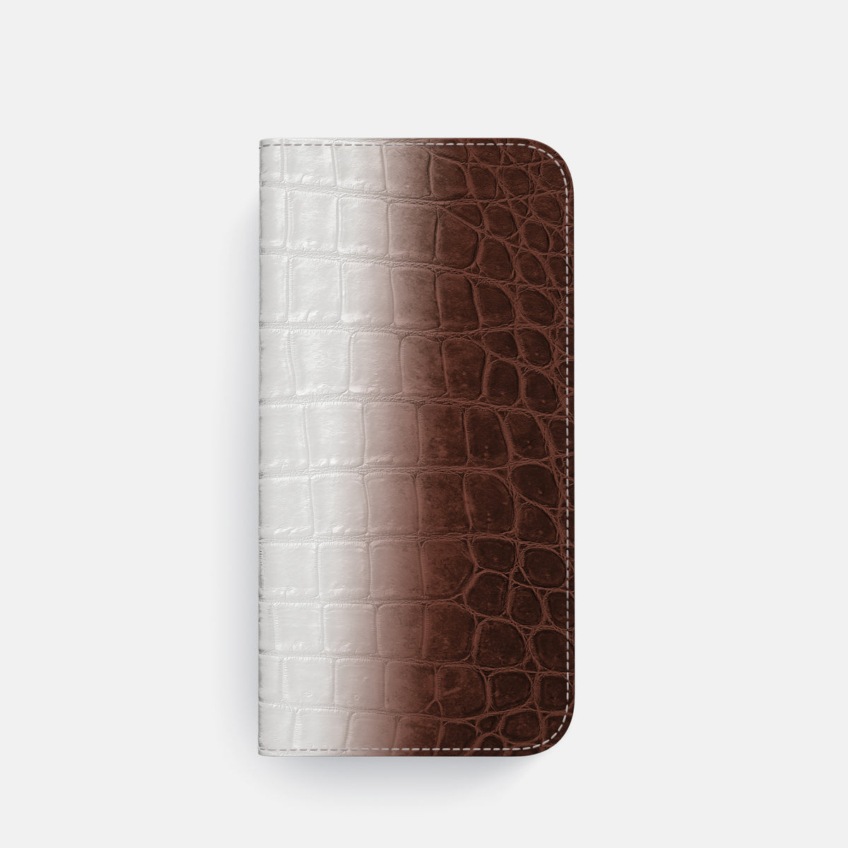Dark Brown iPhone 16 Pro Folio Case Himalayan Crocodile with Black Metal -4 | Dark-Brown-Black