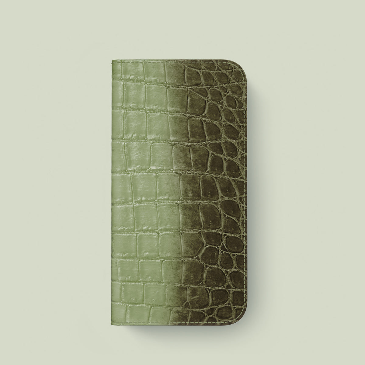 Folio Case Celadon Green For iPhone 16 Pro In Himalayan Crocodile with Steel Metal -3 | Celadon-Green-Steel