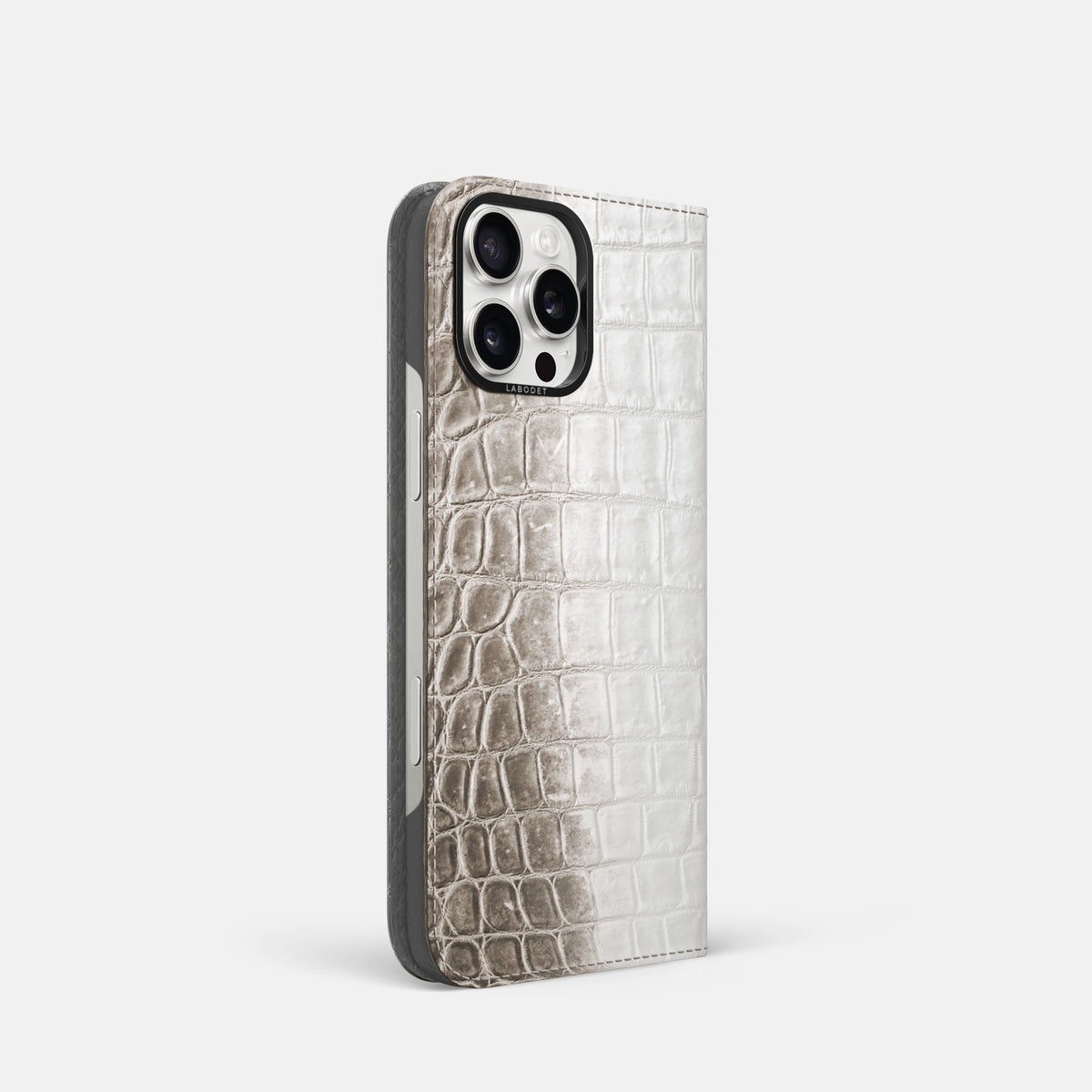 Dark iPhone 16 Pro Folio Case Himalayan Crocodile with Black Metal -1 | Dark-Black