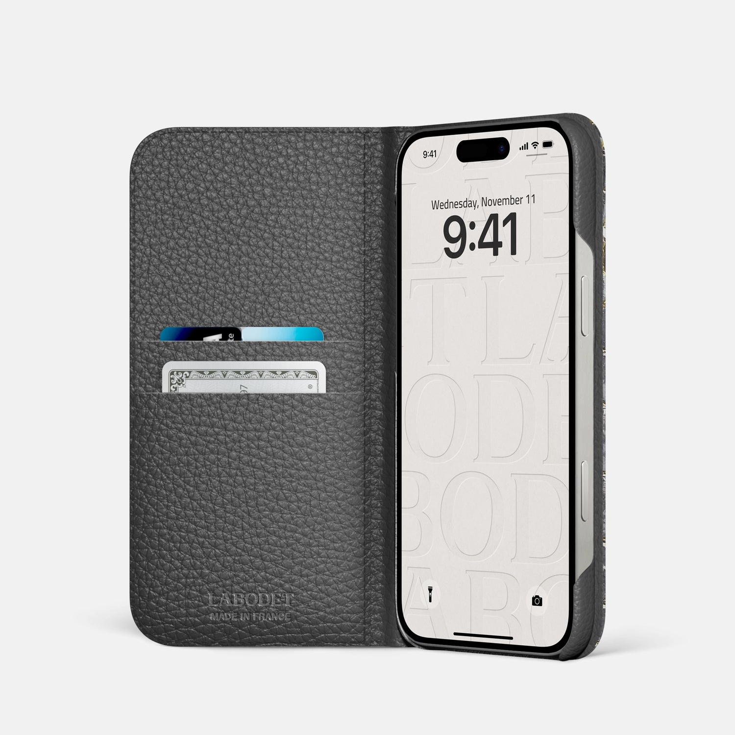 Gold iPhone 16 Pro Folio Case Himalayan Crocodile with Black Metal -2 | Gold-Black