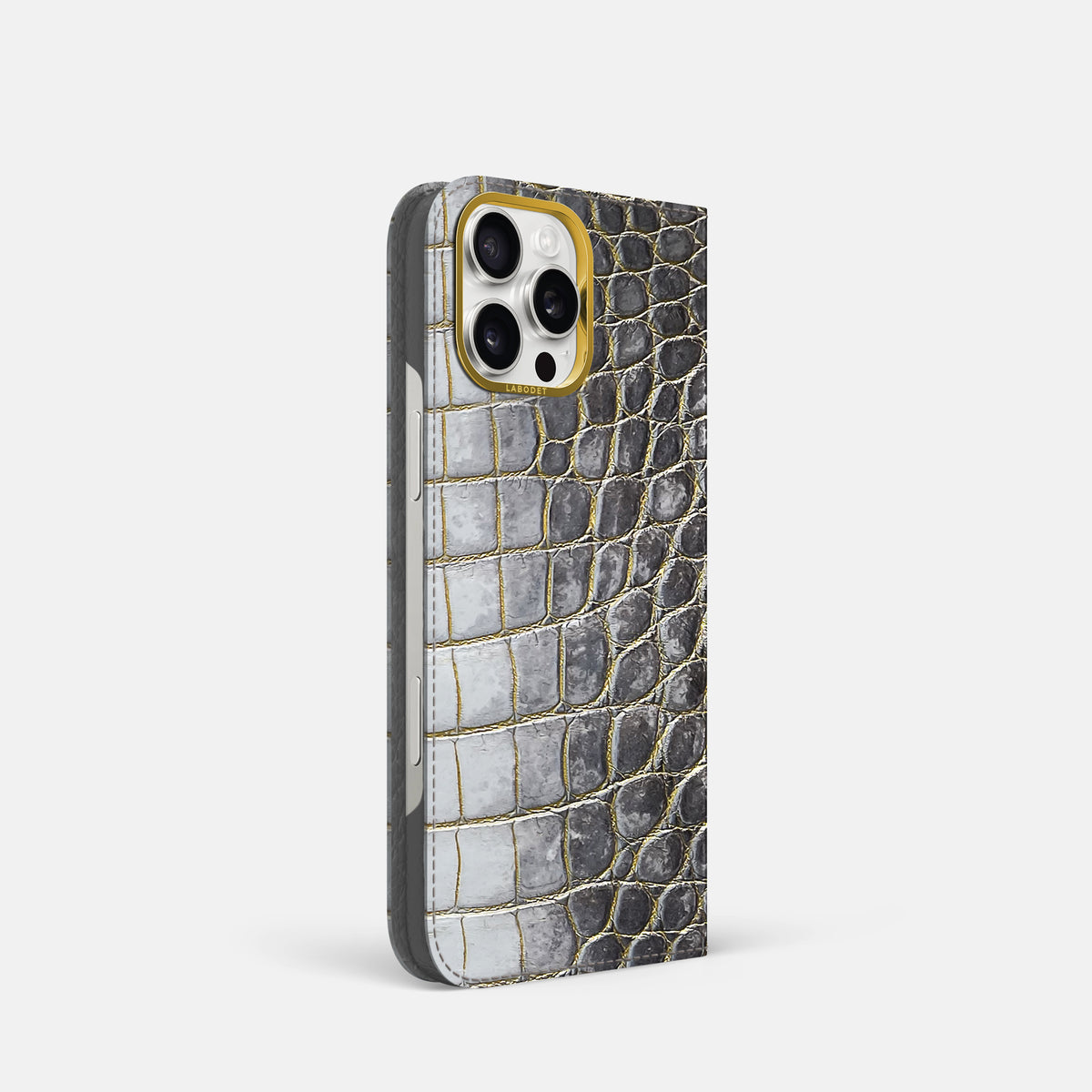 Gold iPhone 16 Pro Folio Case Himalayan Crocodile with Gold Metal -1 | Gold-Gold