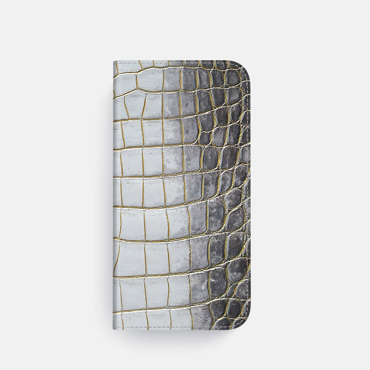 Gold iPhone 16 Pro Folio Case Himalayan Crocodile with Steel Metal -4 | Gold-Steel