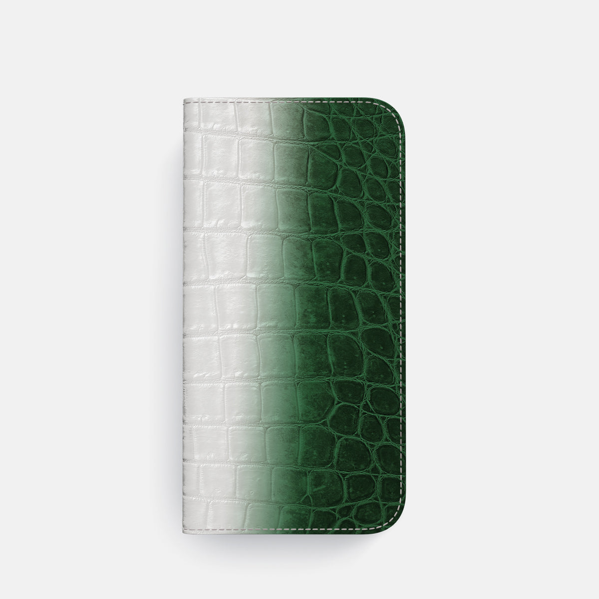 Green iPhone 16 Pro Folio Case Himalayan Crocodile with Gold Metal -4 | Green-Gold