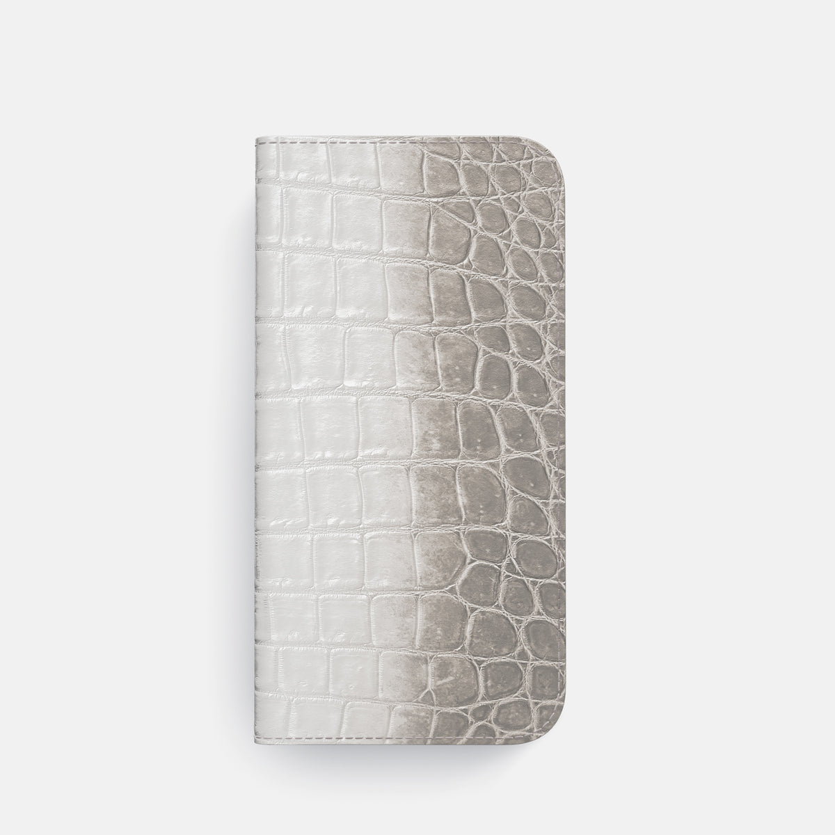Grey iPhone 16 Pro Folio Case Himalayan Crocodile with Gold Metal -4 | Grey-Gold