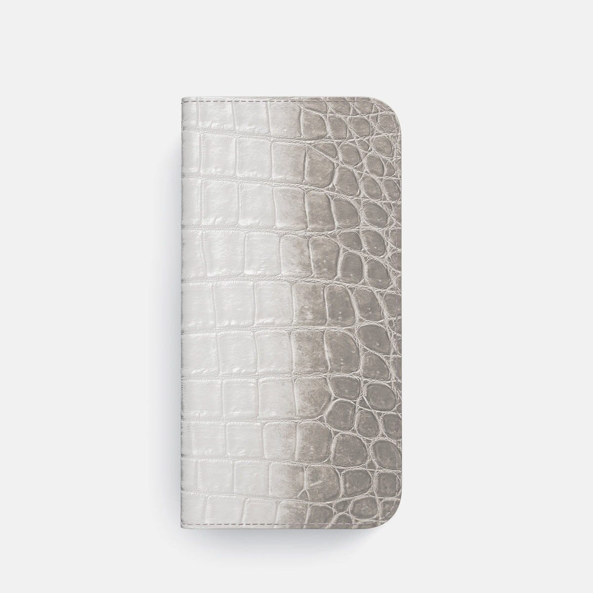 Grey iPhone 16 Pro Folio Case Himalayan Crocodile with Steel Metal -4 | Grey-Steel
