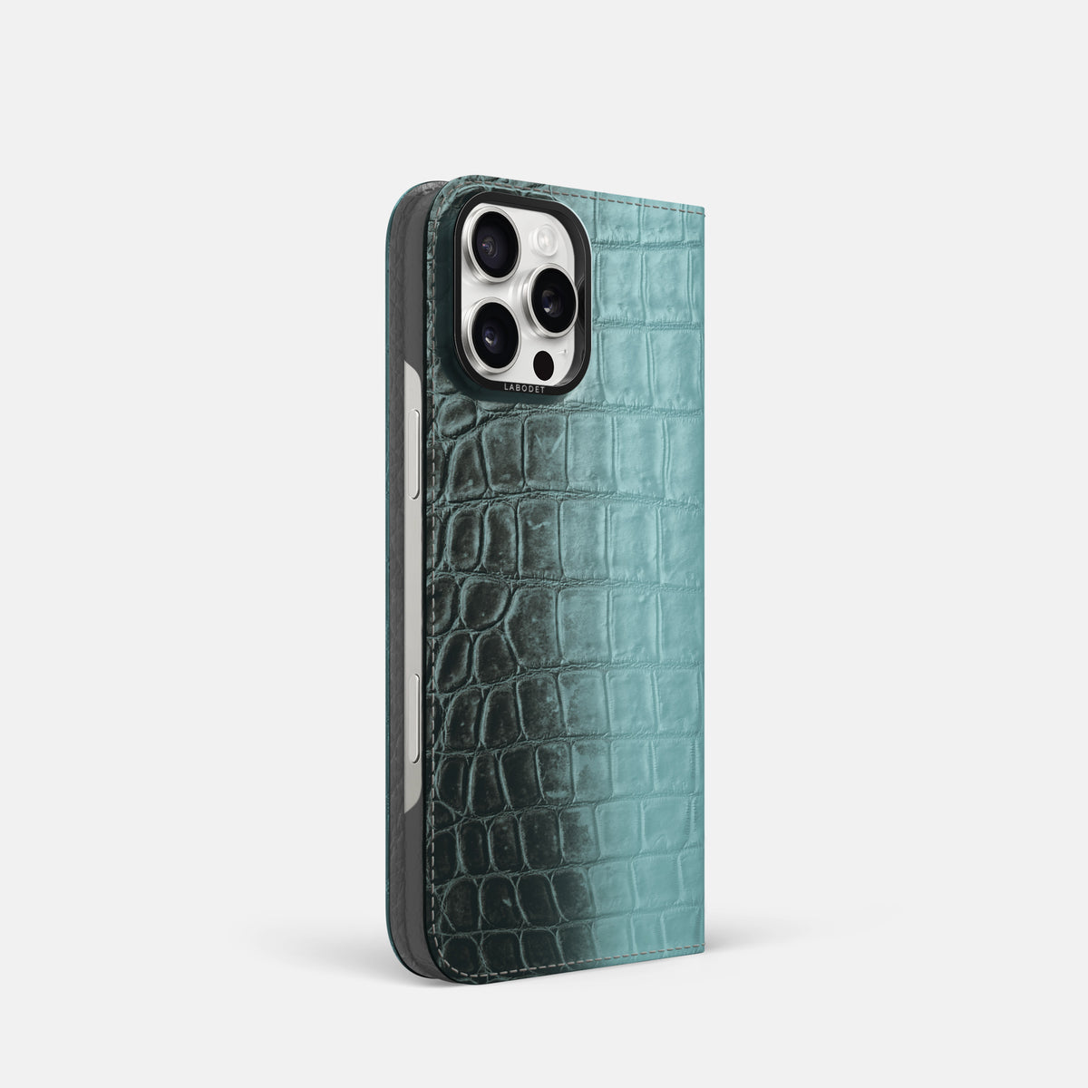 Light-Mint iPhone 16 Pro Folio Case Himalayan Crocodile with Black Metal -1 | Light-Mint-Black