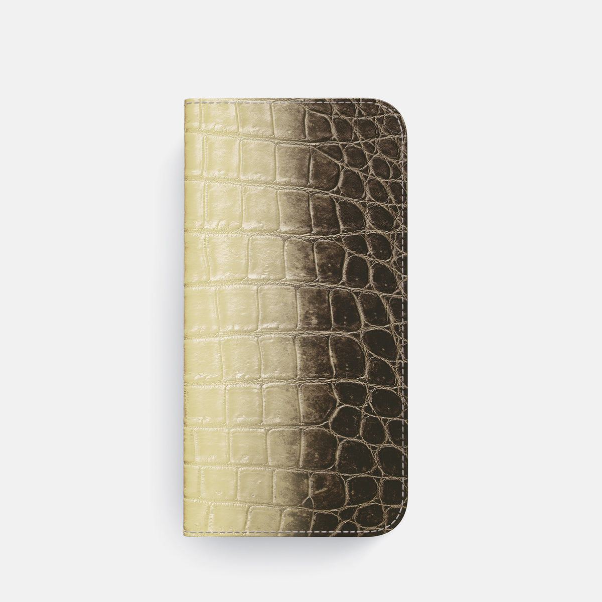 Natural iPhone 16 Pro Folio Case Himalayan Crocodile with Gold Metal -4 | Natural-Gold