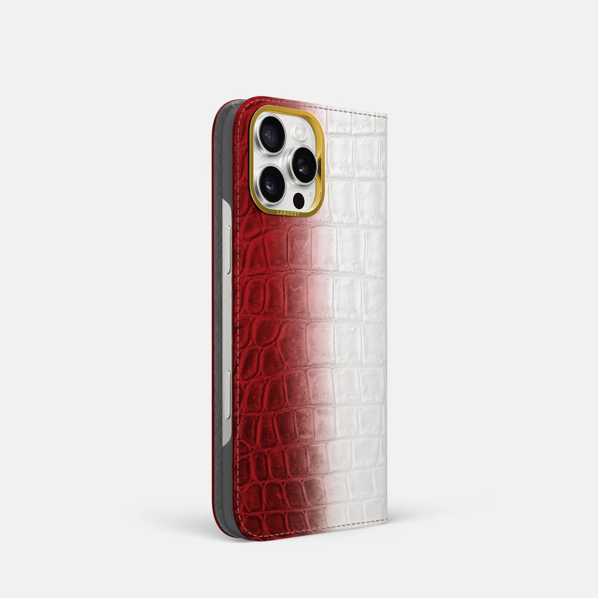 Red iPhone 16 Pro Folio Case Himalayan Crocodile with Gold Metal -1 | Red-Gold