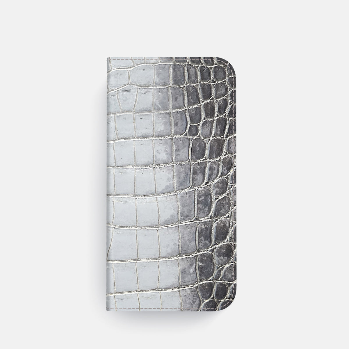 Silver iPhone 16 Pro Folio Case Himalayan Crocodile with Steel Metal -4 | Silver-Steel