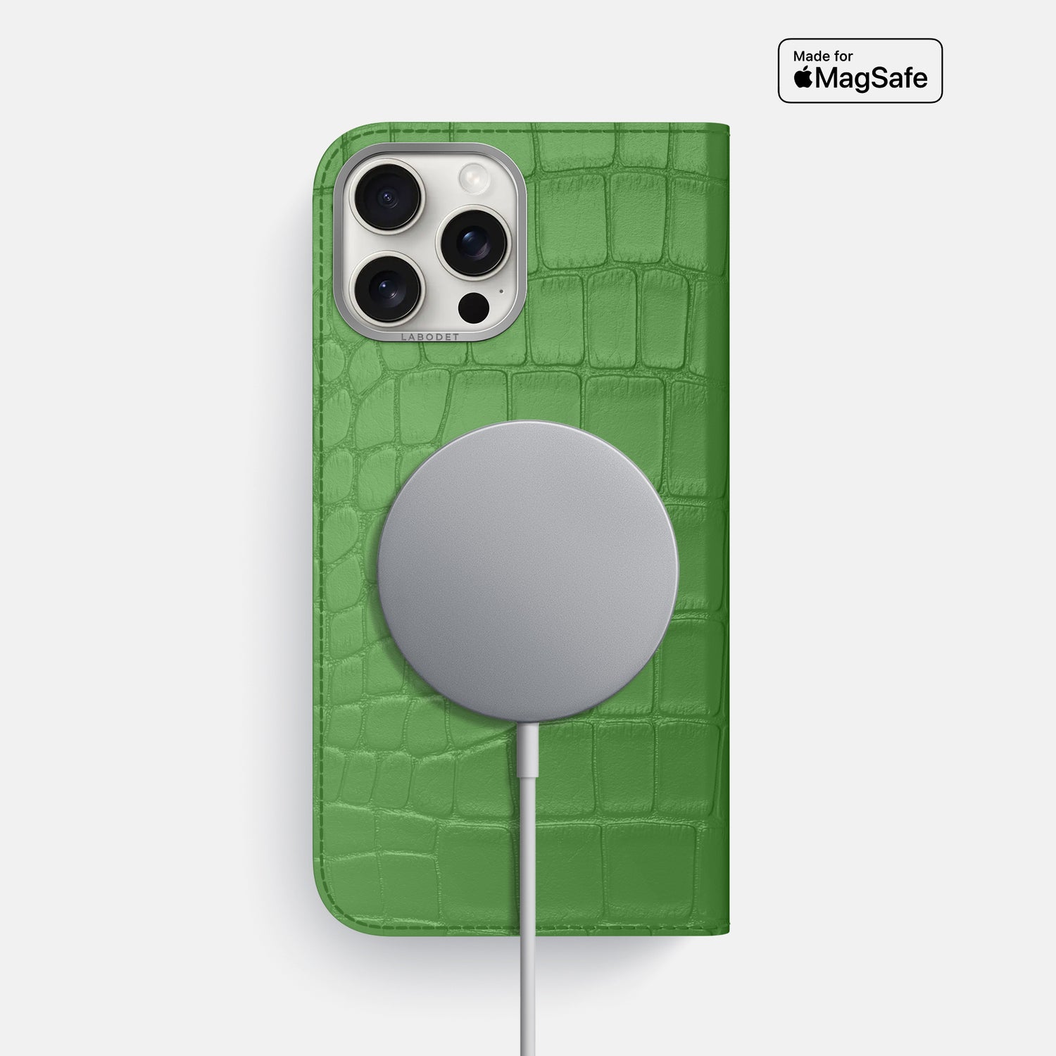 Apple-Green iPhone 16 Pro Max Folio Case Alligator with Steel Metal -3 | Apple-Green-Steel