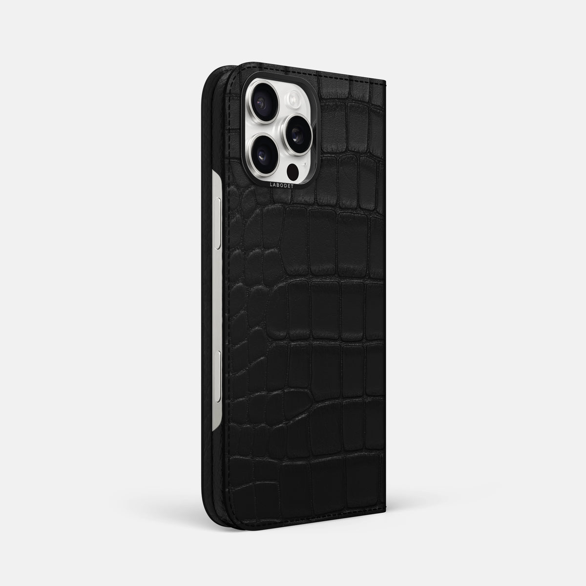 Black iPhone 16 Pro Max Folio Case Alligator with Black Metal -1 | Black-Black
