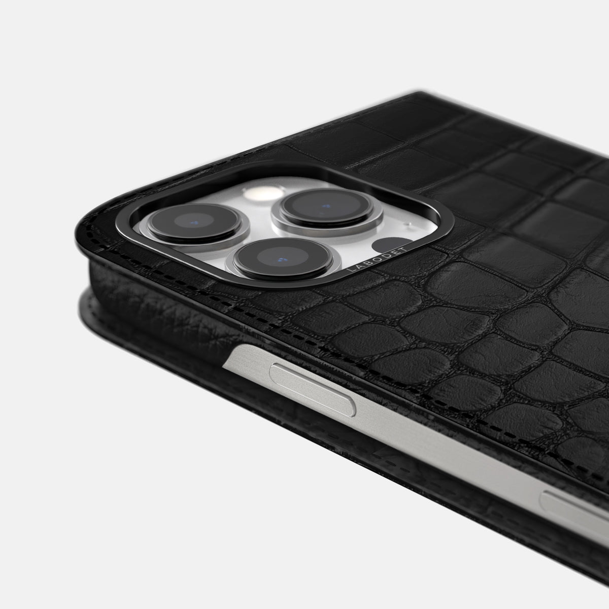 Black iPhone 16 Pro Max Folio Case Alligator with Black Metal -5 | Black-Black