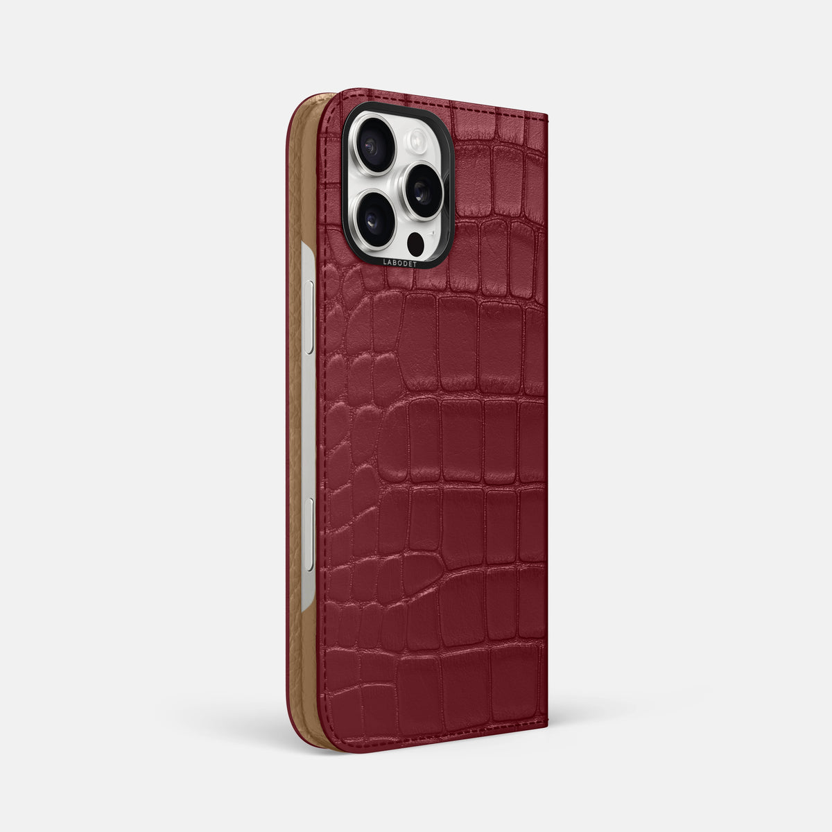 Burgundy iPhone 16 Pro Max Folio Case Alligator with Black Metal -1 | Burgundy-Black