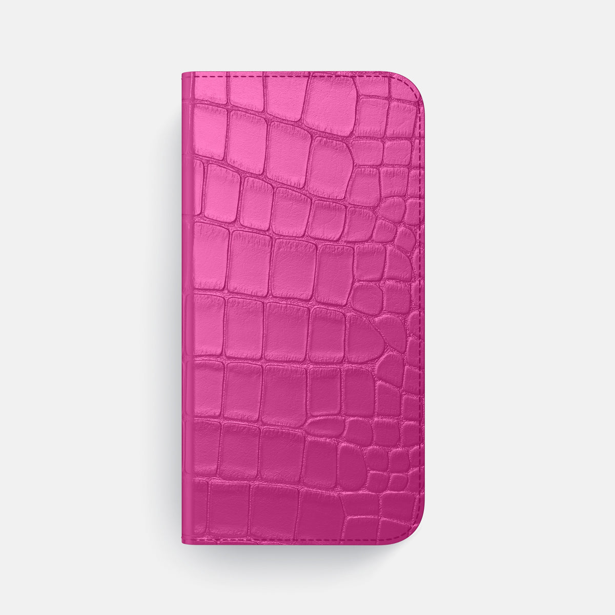 Fuchsia iPhone 16 Pro Max Folio Case In Alligator with Gold Metal -4 | Fuchsia-Gold