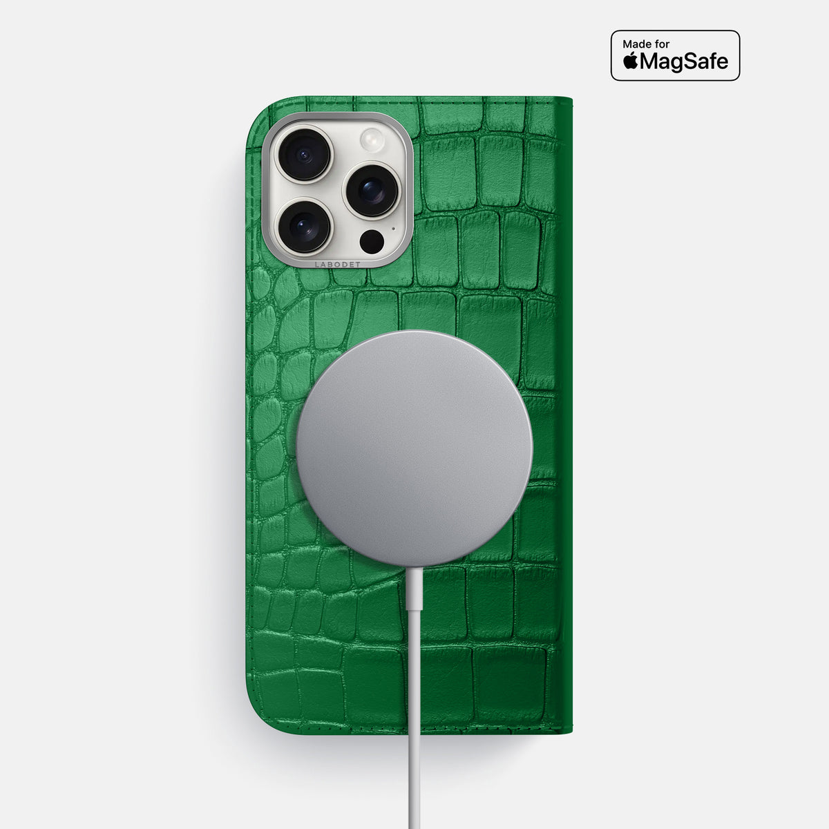 Forest-Green iPhone 16 Pro Max Folio Case In Alligator with Steel Metal -3 | Forest-Green-Steel