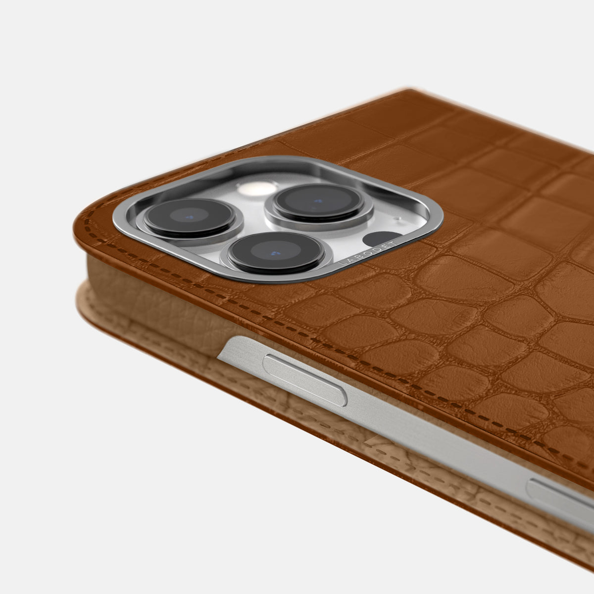 Honey iPhone 16 Pro Max Folio Case Alligator with Steel Metal -5 | Honey-Steel