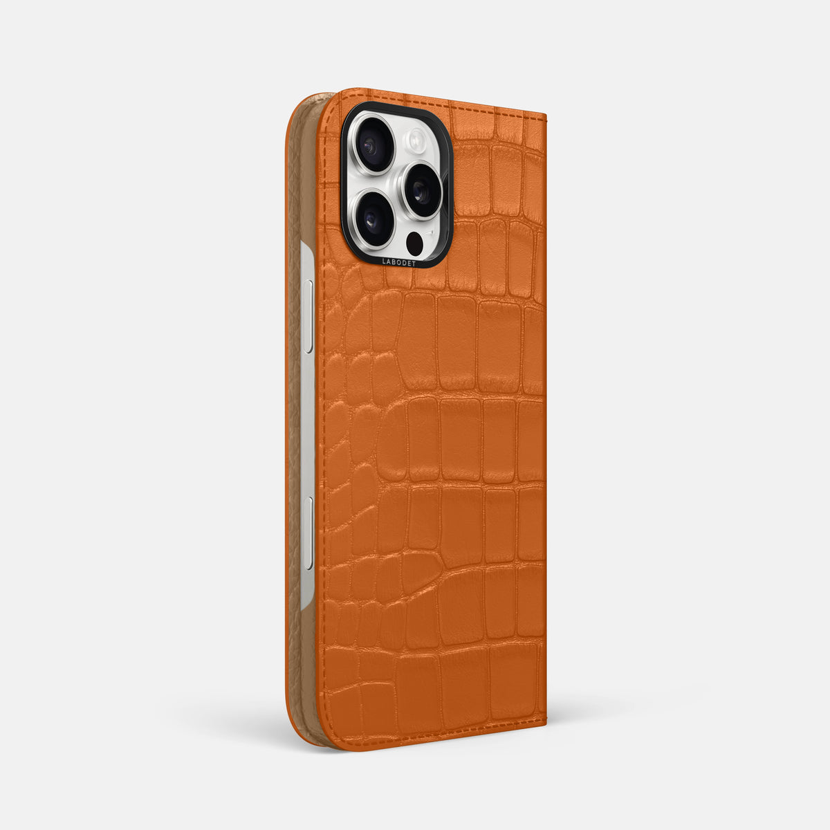 Orange iPhone 16 Pro Max Folio Case Alligator with Black Metal -1 | Orange-Black