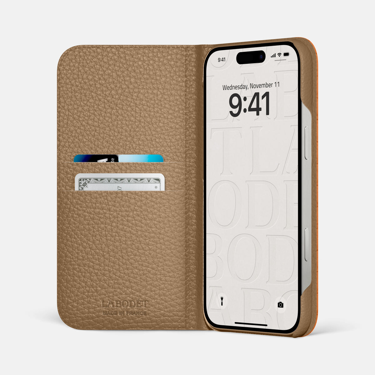 Orange iPhone 16 Pro Max Folio Case Alligator with Black Metal -2 | Orange-Black