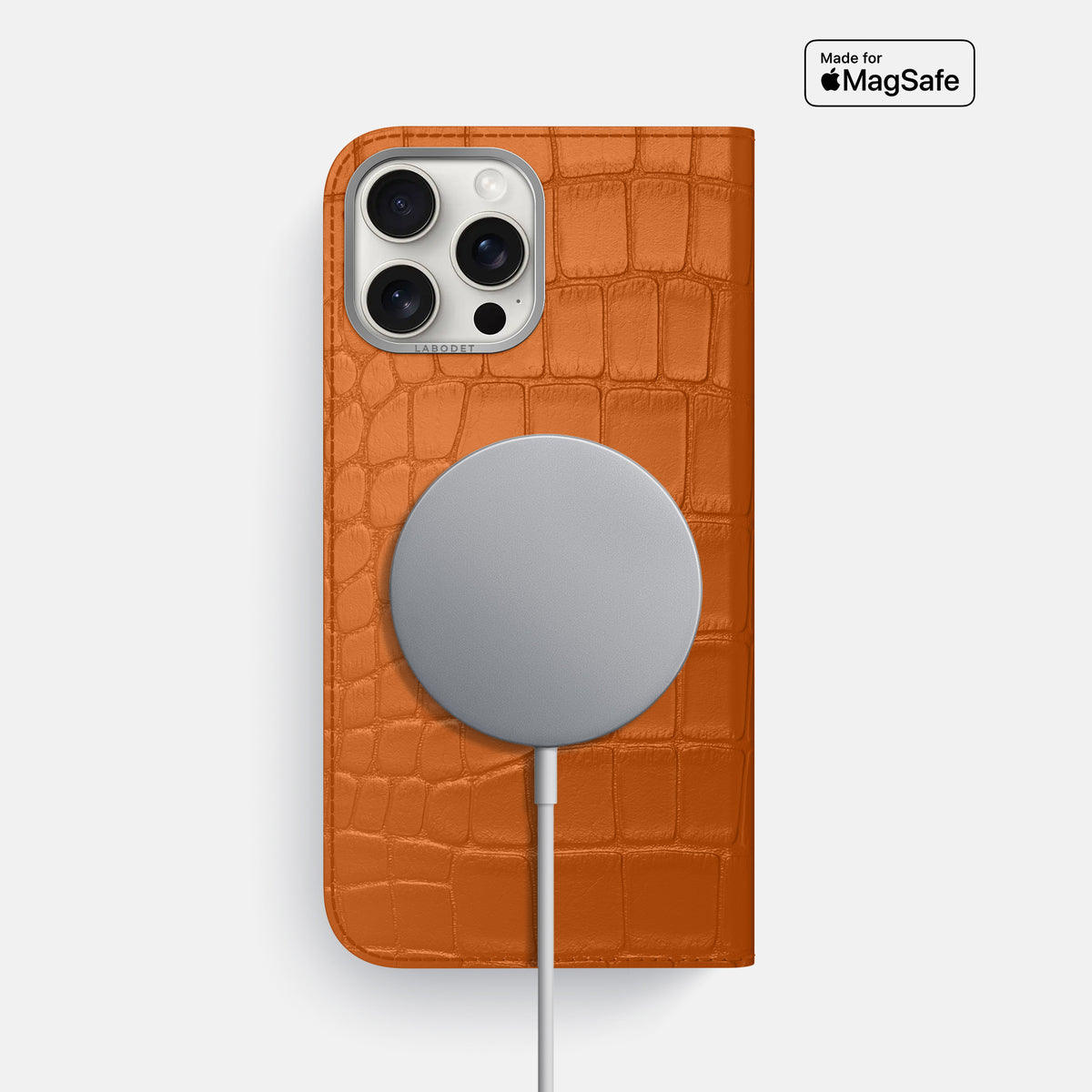 Orange iPhone 16 Pro Max Folio Case Alligator with Steel Metal -3 | Orange-Steel