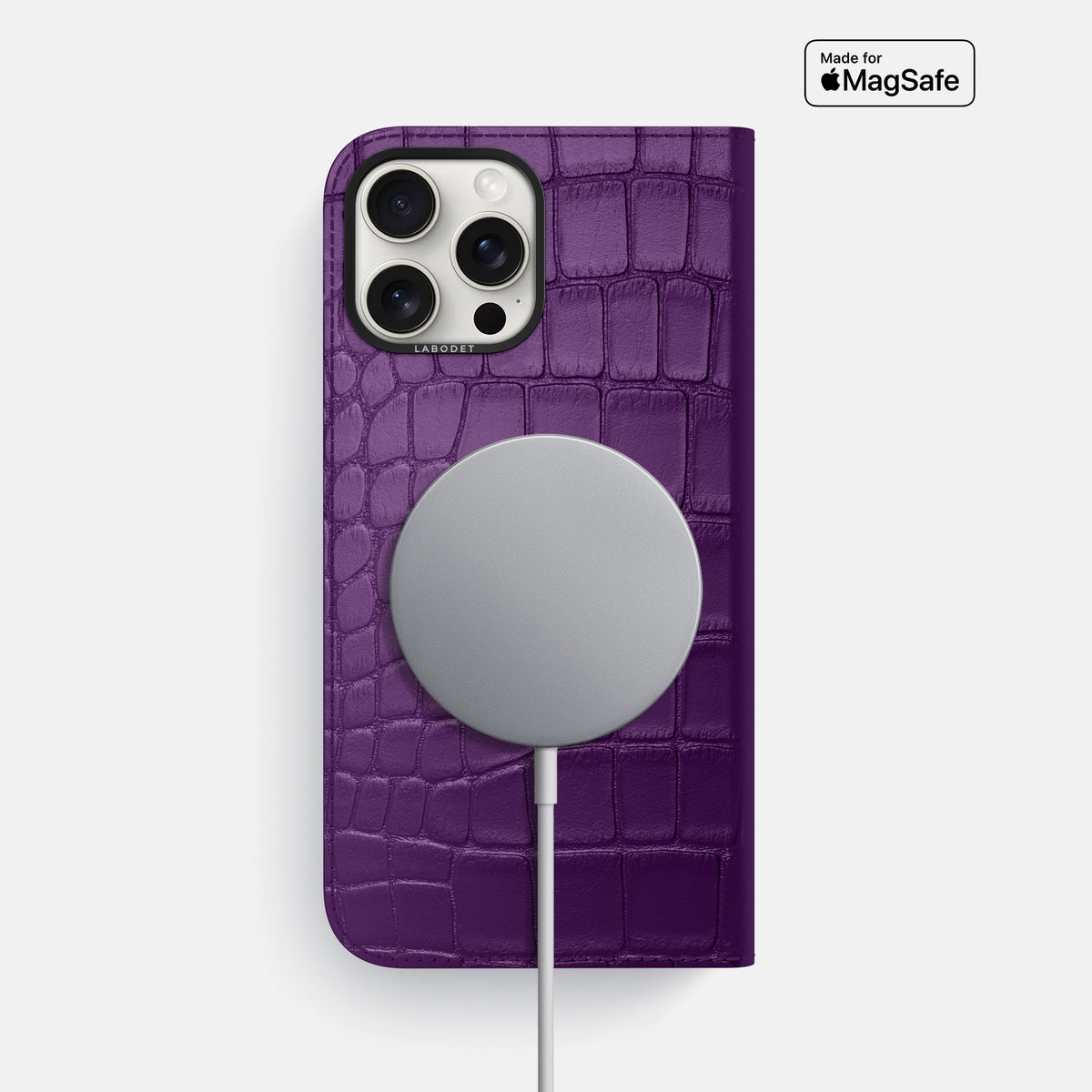 Purple iPhone 16 Pro Max Folio Case Alligator with Black Metal -3 | Purple-Black