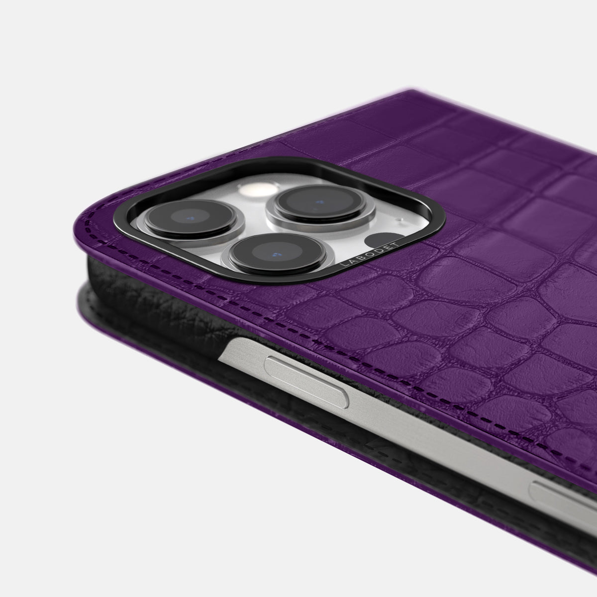 Purple iPhone 16 Pro Max Folio Case Alligator with Black Metal -5 | Purple-Black