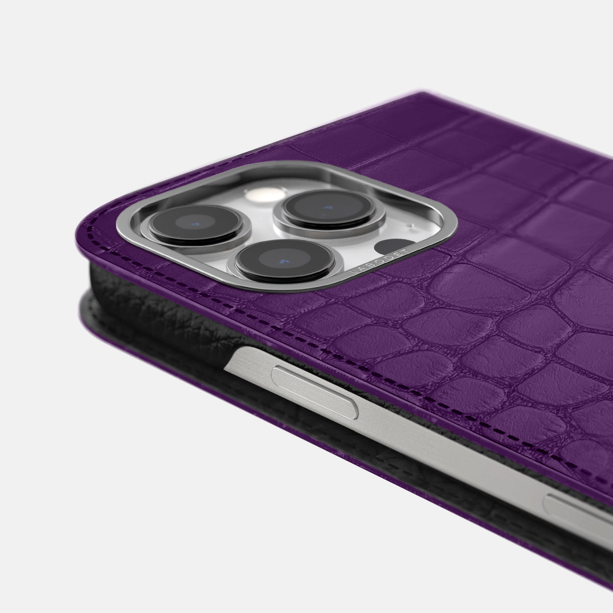 Purple iPhone 16 Pro Max Folio Case Alligator with Steel Metal -5 | Purple-Steel
