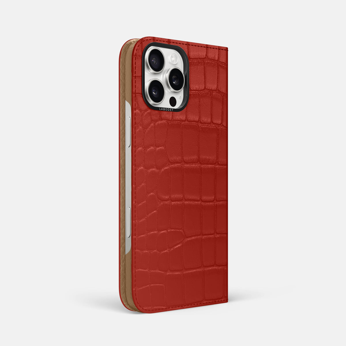 Red iPhone 16 Pro Max Folio Case Alligator with Black Metal -1 | Red-Black