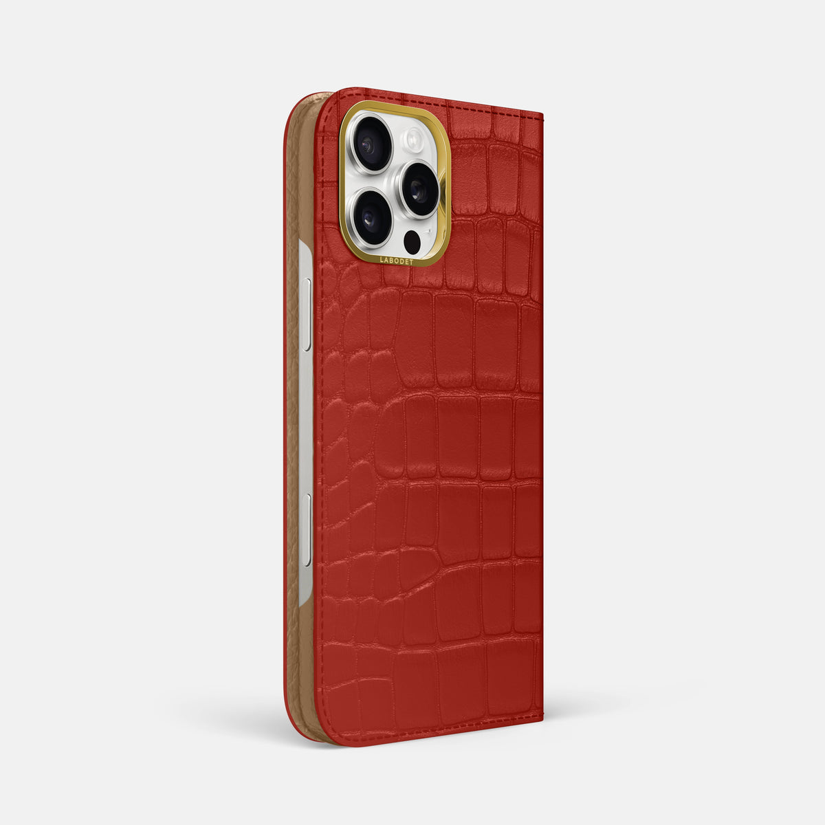 Red iPhone 16 Pro Max Folio Case In Alligator with Gold Metal -1 | Red-Gold