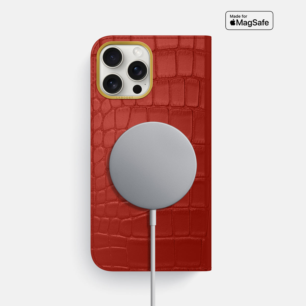 Red iPhone 16 Pro Max Folio Case In Alligator with Gold Metal -3 | Red-Gold