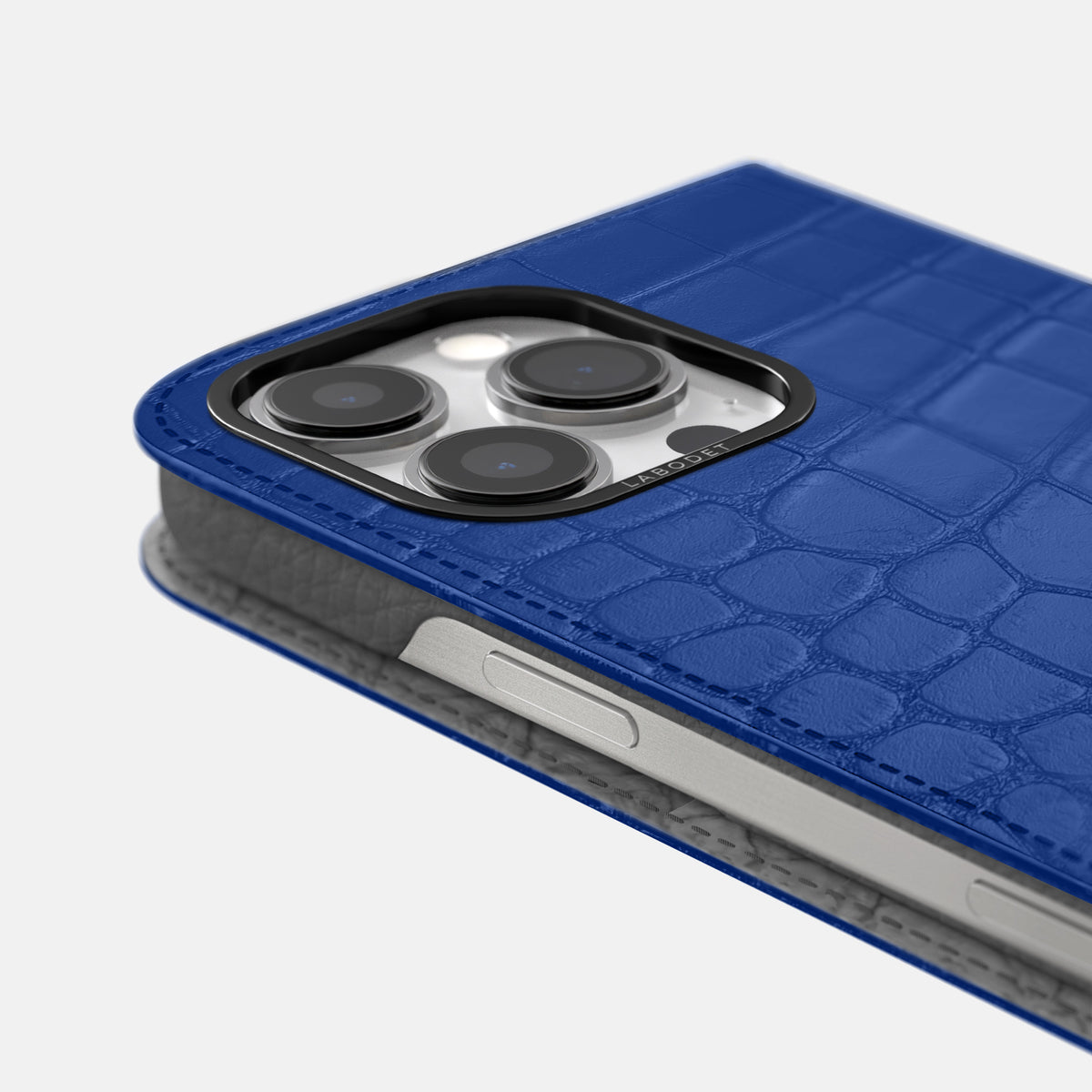Royal Blue iPhone 16 Pro Max Folio Case Alligator with Black Metal -5 | Royal-Blue-Black