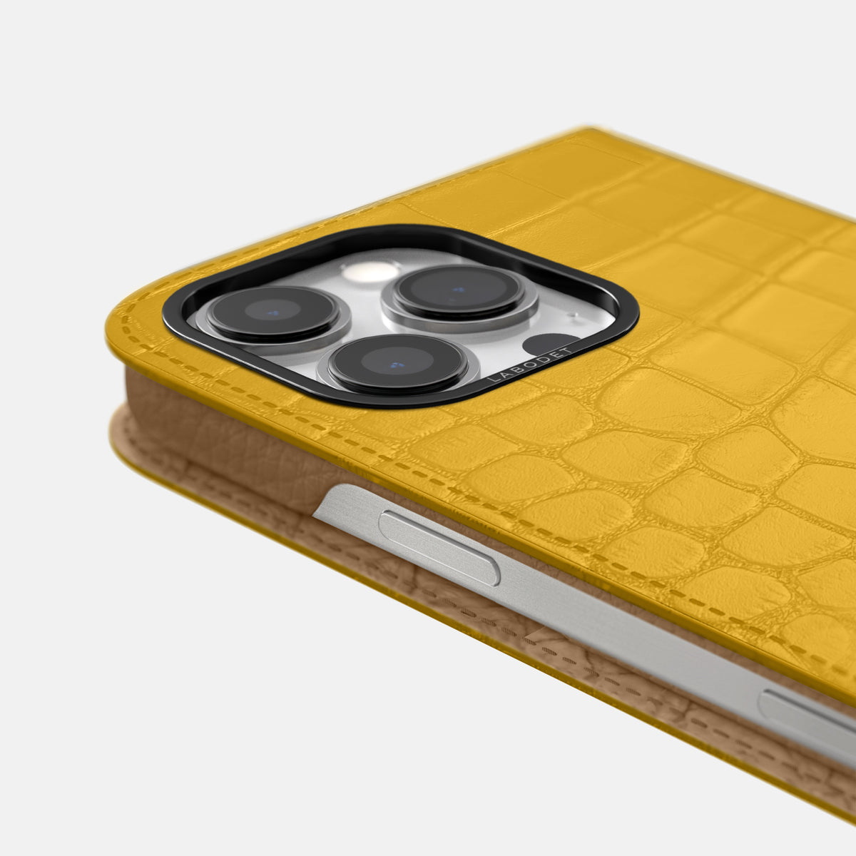 Yellow iPhone 16 Pro Max Folio Case Alligator with Black Metal -5 | Yellow-Black