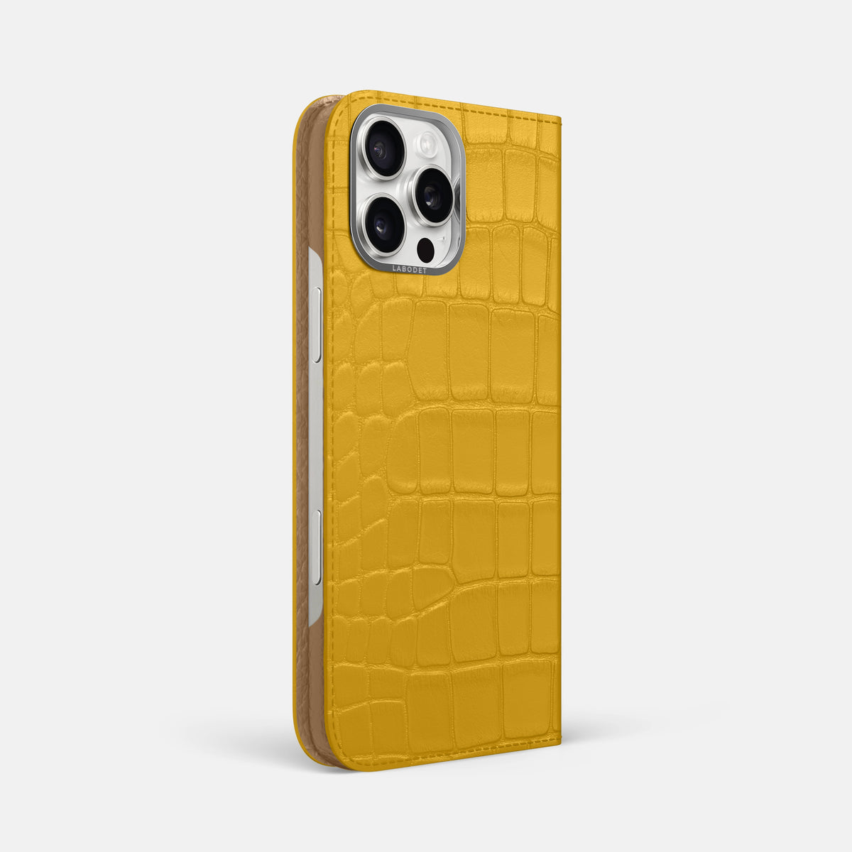 Yellow iPhone 16 Pro Max Folio Case Alligator with Steel Metal -1 | Yellow-Steel