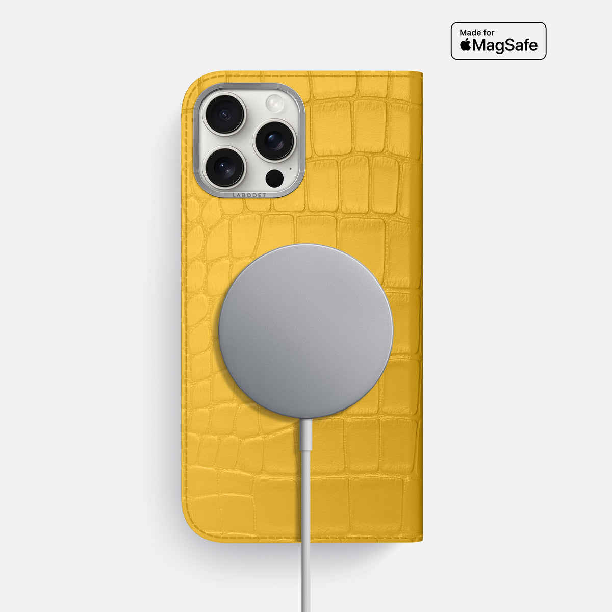 Yellow iPhone 16 Pro Max Folio Case Alligator with Steel Metal -3 | Yellow-Steel