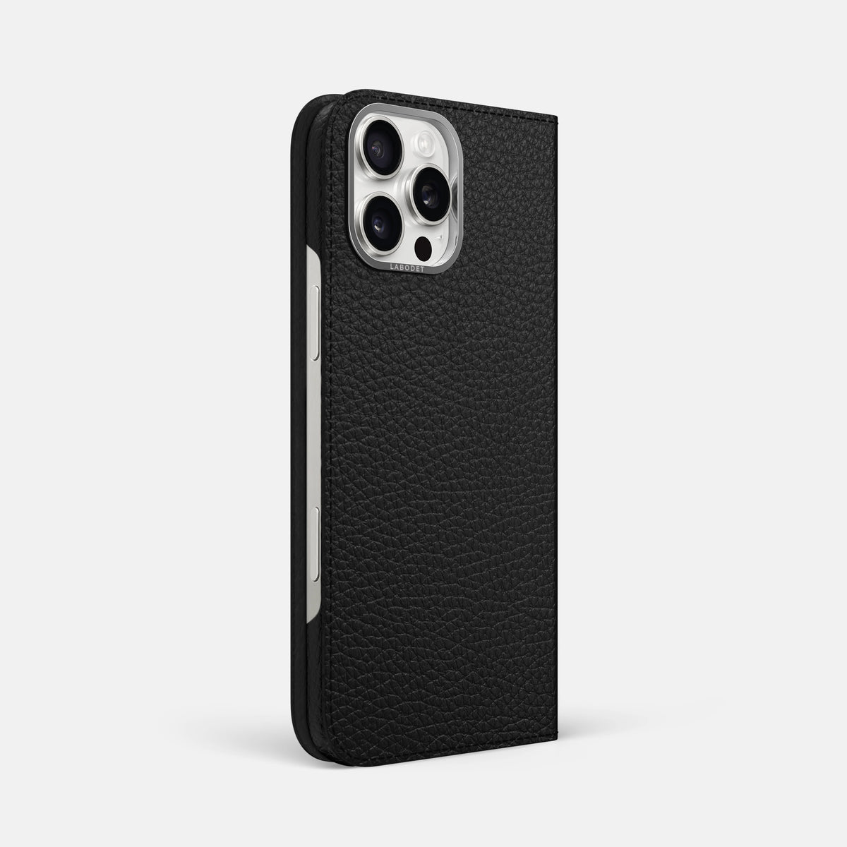 Black iPhone 16 Pro Max Folio Case Calf with Steel Metal -1 | Black-Steel