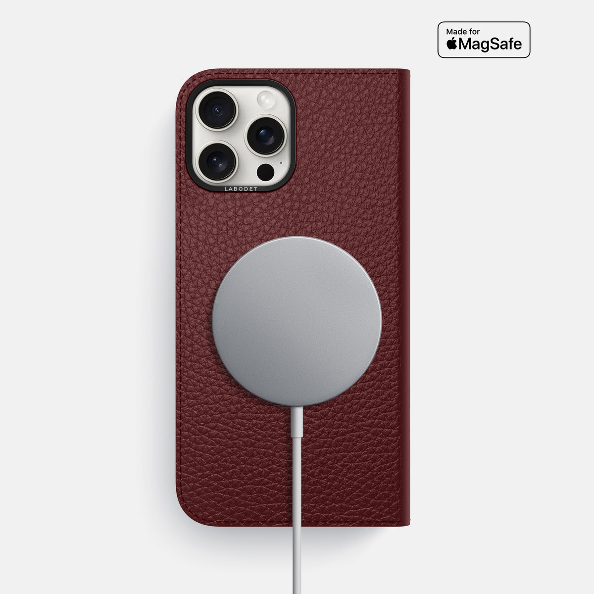 Bordeaux iPhone 16 Pro Max Folio Case Calf with Black Metal -3 | Bordeaux-Black