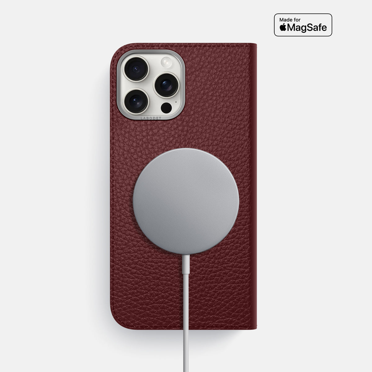 Bordeaux iPhone 16 Pro Max Folio Case Calf with Steel Metal -3 | Bordeaux-Steel