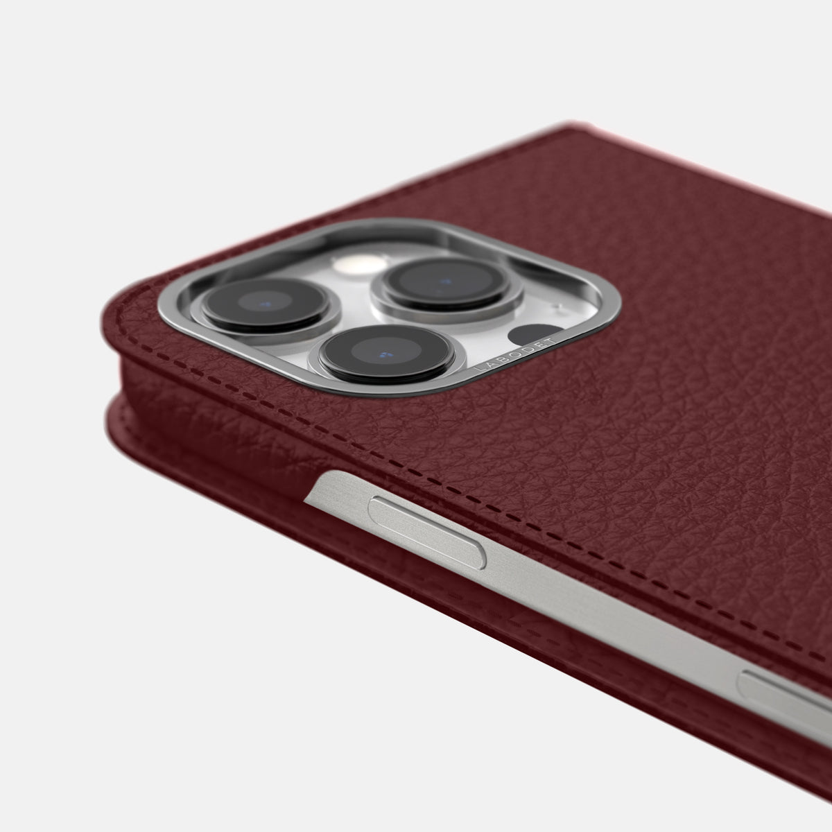 Bordeaux iPhone 16 Pro Max Folio Case Calf with Steel Metal -5 | Bordeaux-Steel
