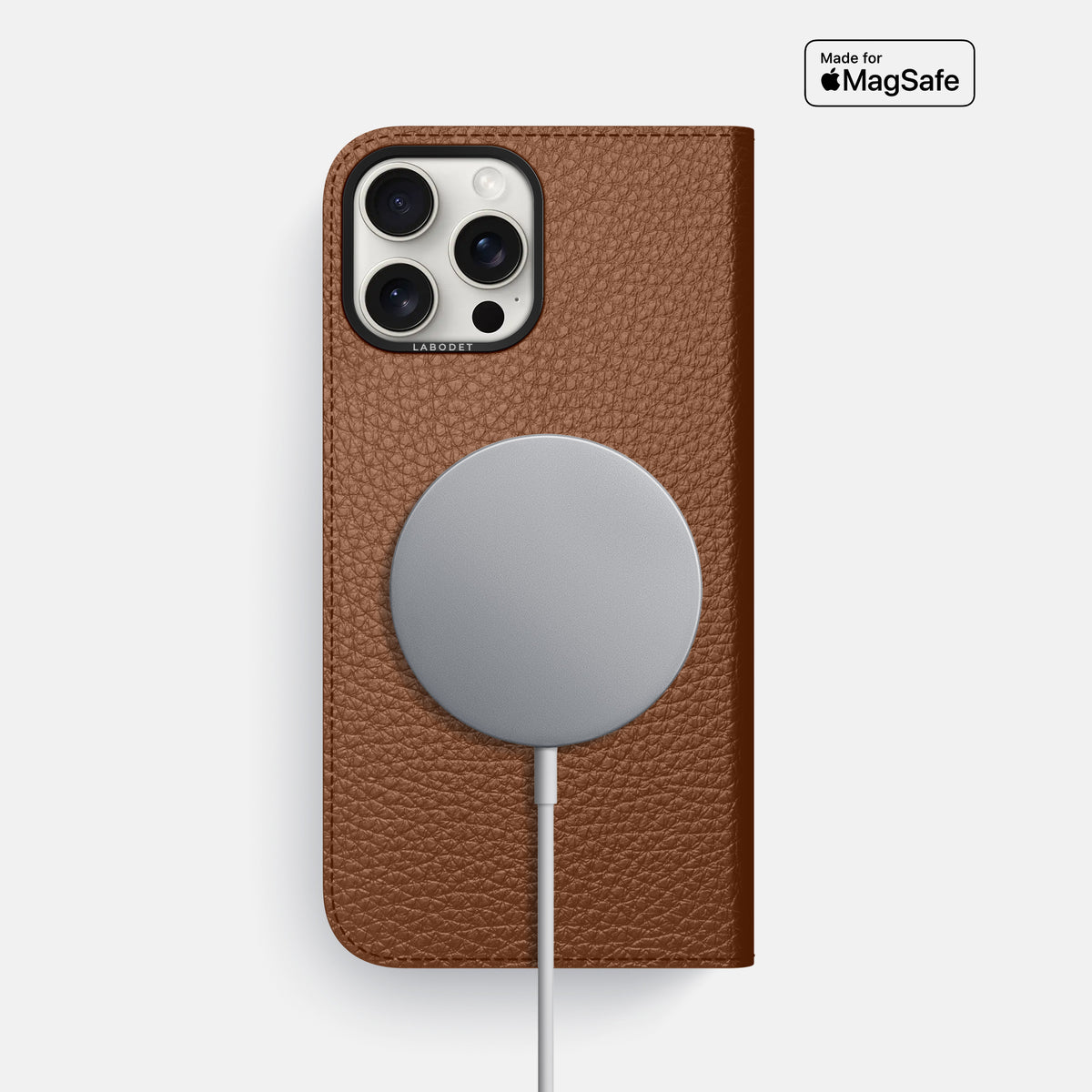 Caramel iPhone 16 Pro Max Folio Case Calf with Black Metal -3 | Caramel-Black