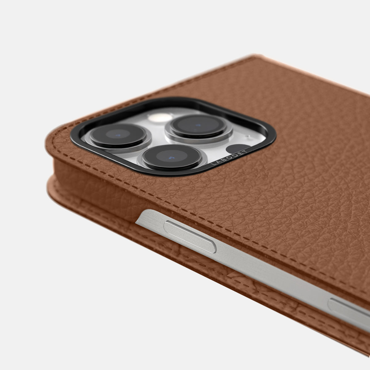 Caramel iPhone 16 Pro Max Folio Case Calf with Black Metal -5 | Caramel-Black