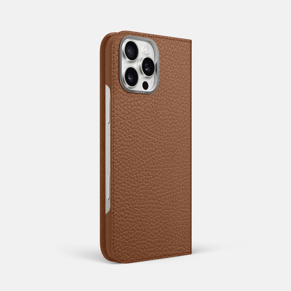 Caramel iPhone 16 Pro Max Folio Case Calf with Steel Metal -1 | Caramel-Steel