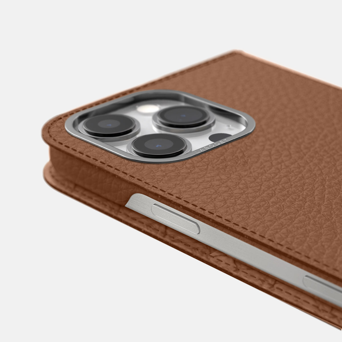 Caramel iPhone 16 Pro Max Folio Case Calf with Steel Metal -5 | Caramel-Steel