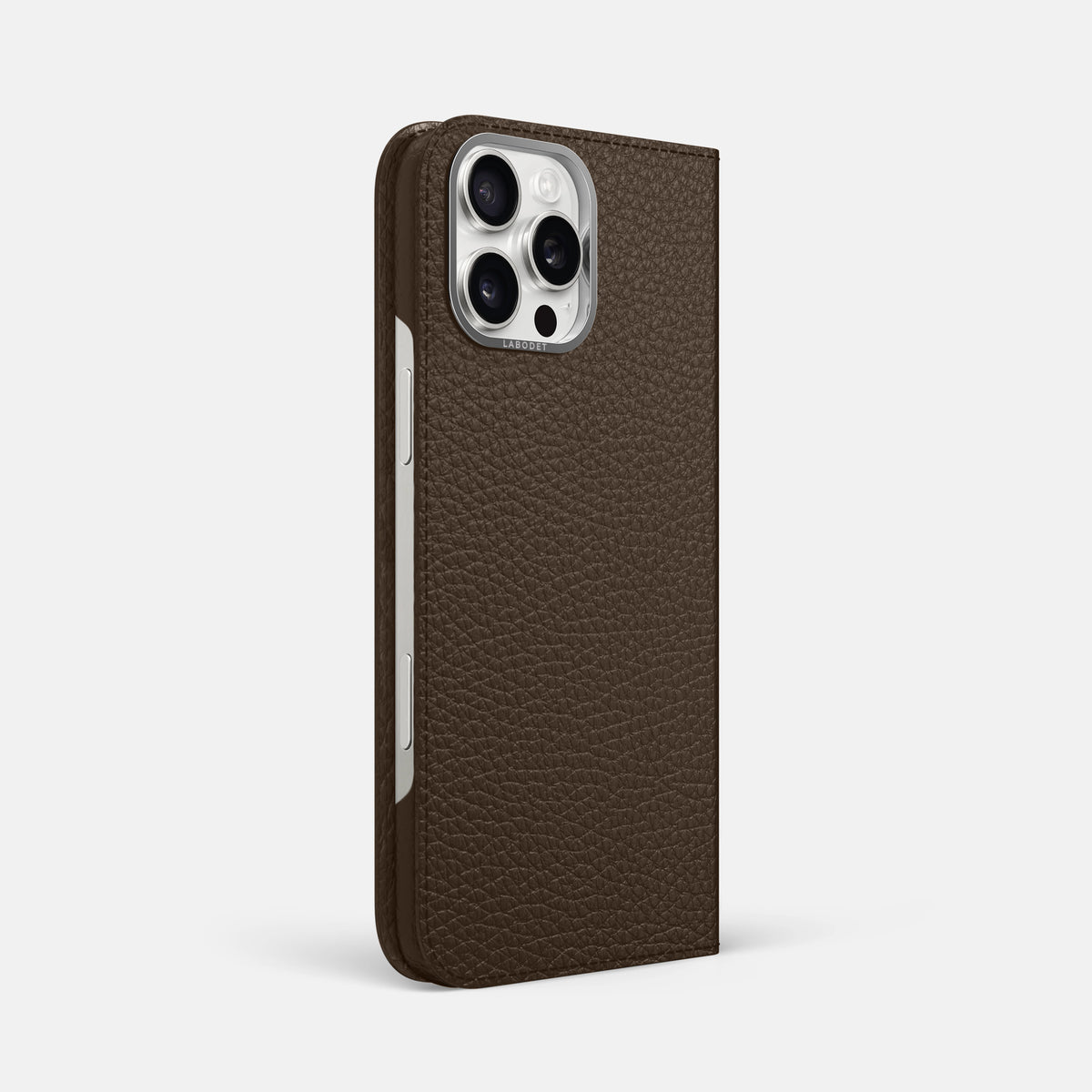 Dark Brown iPhone 16 Pro Max Folio Case Calf with Steel Metal -1 | Dark-Brown-Steel