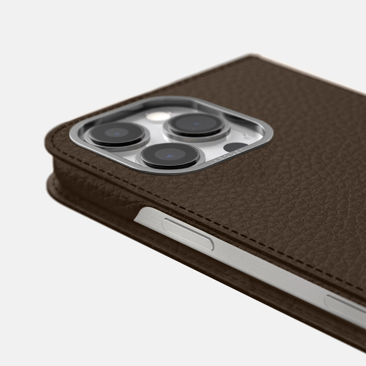 Dark Brown iPhone 16 Pro Max Folio Case Calf with Steel Metal -5 | Dark-Brown-Steel