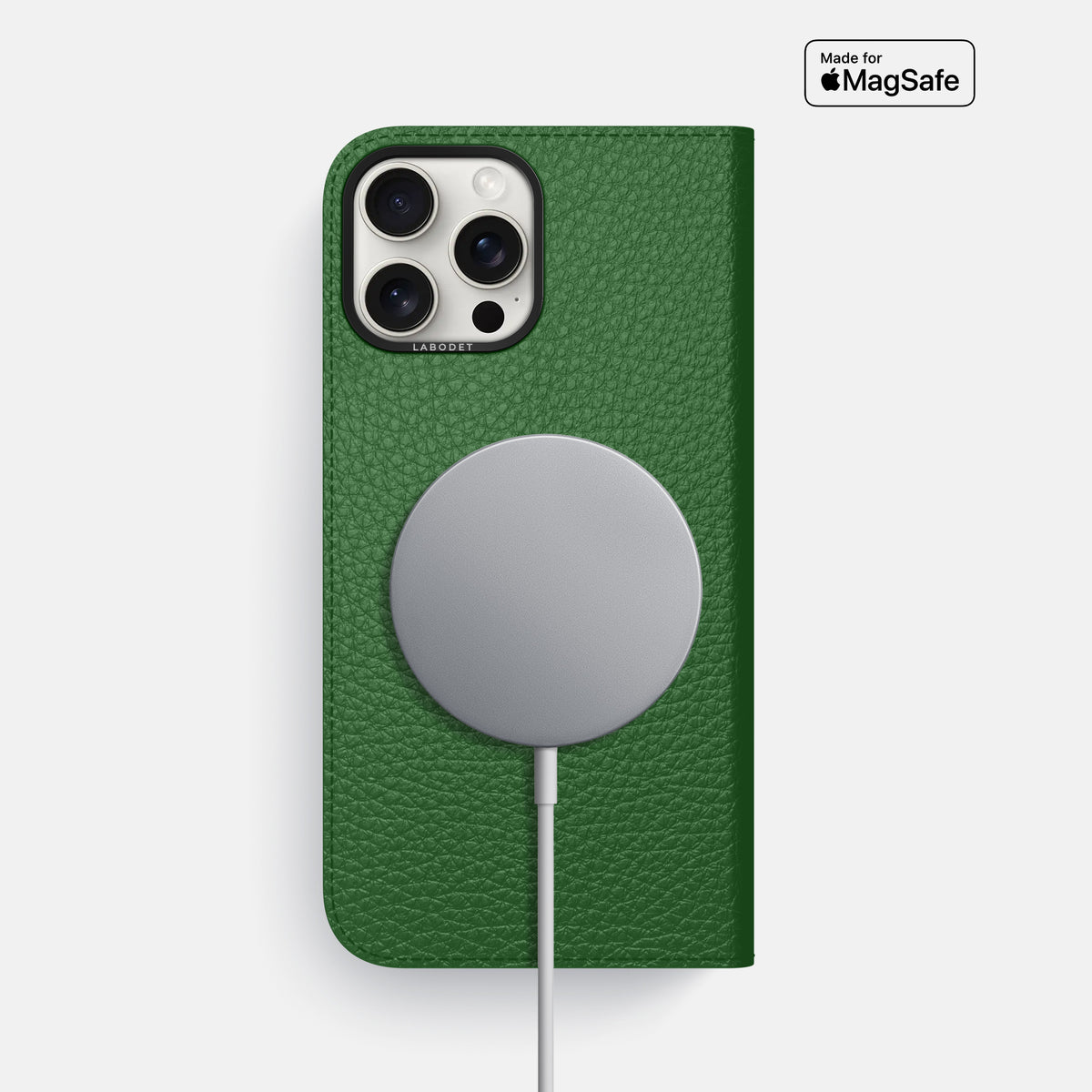 Dark Green iPhone 16 Pro Max Folio Case Calf with Black Metal -3 | Dark-Green-Black