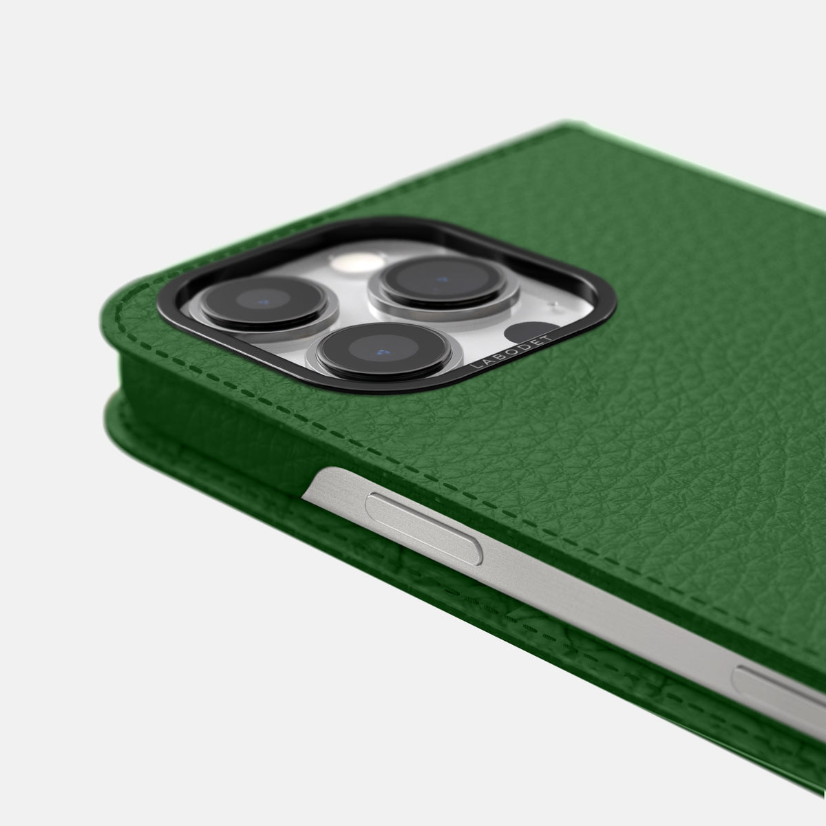 Dark Green iPhone 16 Pro Max Folio Case Calf with Black Metal -5 | Dark-Green-Black